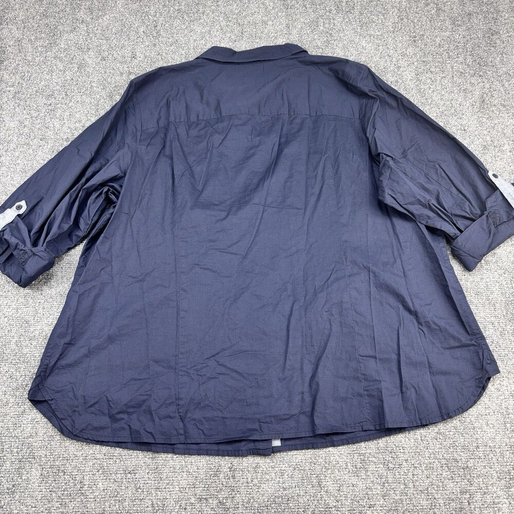 Tommy Hilfiger Women's 1X Navy Blue 100% Cotton Roll Tab Shirt - Picture 2 of 14